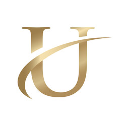 Golden Swooshing letter U Logo with Swoosh Graphic