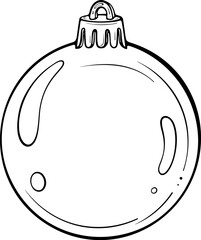 Simple Christmas tree ball without pattern. Minimal decor element for tree decoration, greeting card, poster, holiday design. Vector illustration in hand drawn sketch style. Line art isolated on white
