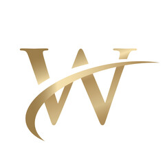 Golden Swooshing letter W Logo with Swoosh Graphic