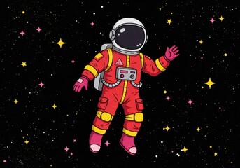 Colorful Cartoon Astronaut in Space