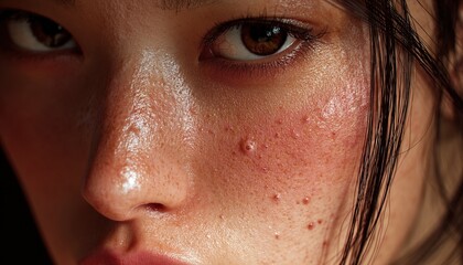 Naklejka premium Close-Up of Acne and Oily Skin Texture on Face