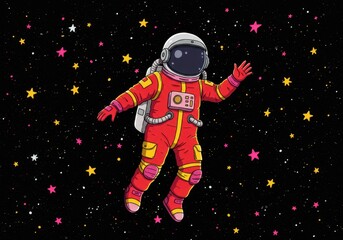 Colorful Cartoon Astronaut in Space