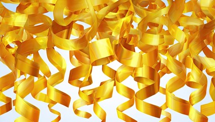 Gold ribbons cascading, light blue background
