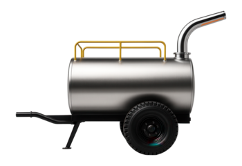 Single-axle bitumen carrier with an elevated spout and safety railings