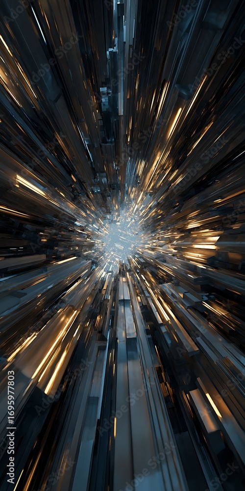 Poster abstract futuristic tunnel with glowing light trails, creating a sense of speed and technological ad