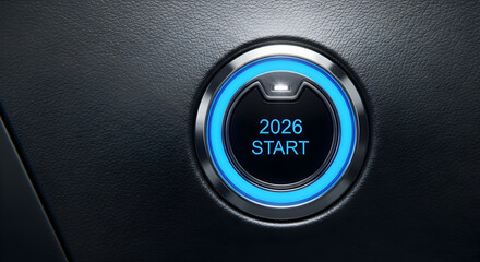 2026 New Year Start Button Push Innovation Technology Future Progress Automotive Drive Concept