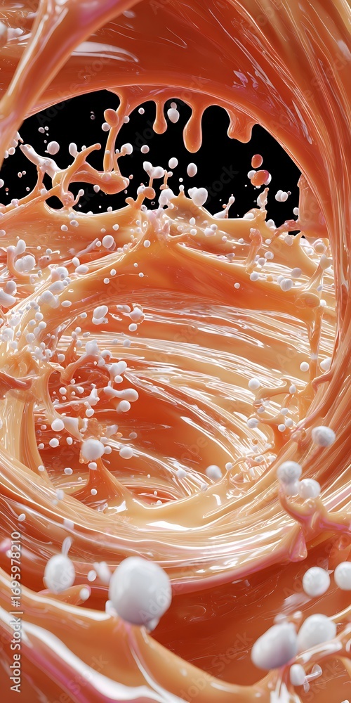 Poster a captivating abstract image of swirling liquid with droplets, creating a sense of movement and flui