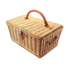 Woven Wicker Picnic Basket with Leather Handle and Latches