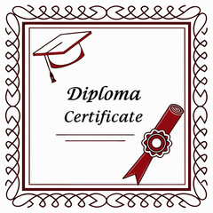 Vector art of elegant illustration of a diploma and graduation cap within a decorative frame, ideal for certificates and academic announcements