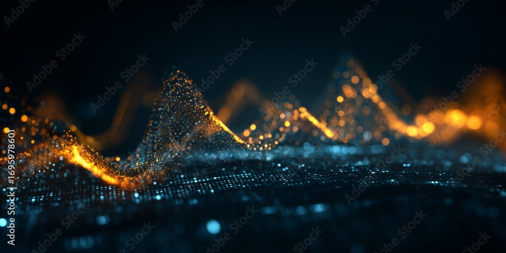 Leinwandbilder abstract digital waveform background with glowing data lines and bright particles representing techn