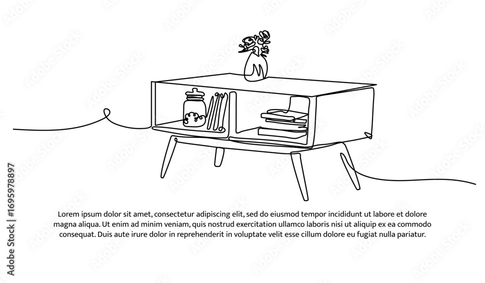 Poster one row of tables. minimal abstract continuous lines.
