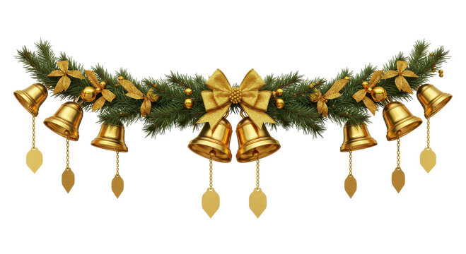 Festive Garland: A vibrant holiday decoration with golden bells, ribbons, and intricate ornaments, this image captures the essence of winter festivities.