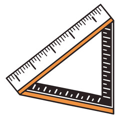 Vector art of orange right triangle ruler is a tool used in geometry, technical drawing, and construction for measuring angles and drawing lines