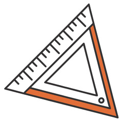 Vector art of orange triangle ruler is a tool used in geometry, technical drawing, and construction for measuring angles and drawing straight lines