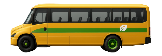 Hybrid school bus with green stripe and low emissions badge on the side