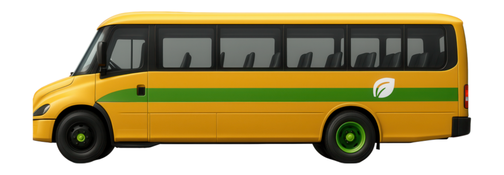 Hybrid school bus with green stripe and low emissions badge on the side - Powered by Adobe