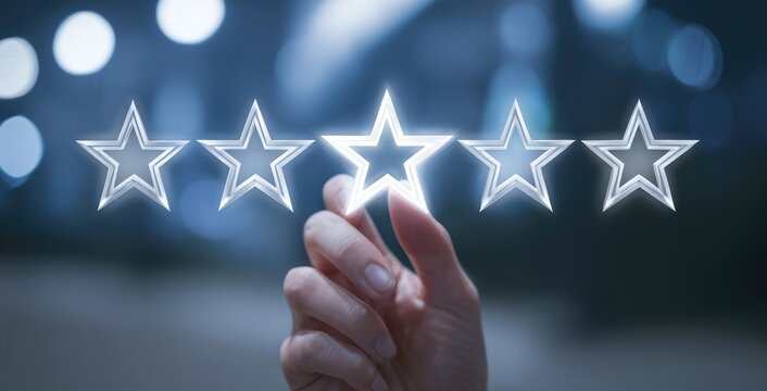 Hand selecting five-star rating
