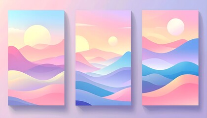 Fototapeta premium Serene Mountain Landscape Art Prints Pastel Hues of Sunrise, Sunset, and Nature's Beauty