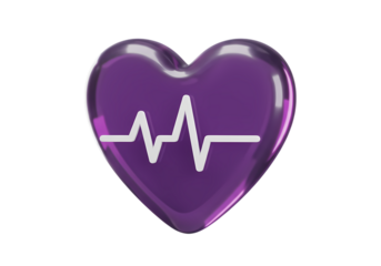 Heart Rate Monitor Purple Glass Heart isolated on transparent background