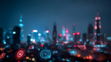 Futuristic Floating Holographic Interface with Neon Glowing Icons