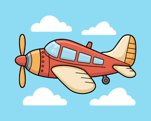 Cute Cartoon Airplane Flying in a Blue Sky with White Clouds Illustration for Kids and Travel Enthusiasts