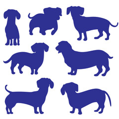 Flat design dachshund silhouette set