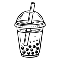 Black and White Bubble Tea Vector Illustration Drink Refreshment Beverage Icon Graphic Design Milk Tea Boba Tea Art