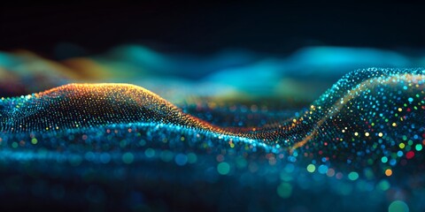 Fototapeta premium Abstract digital waves with vibrant colors and illuminated dots creating a futuristic landscape for technology concepts