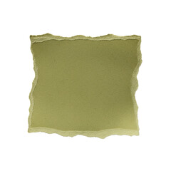 Obraz premium Photorealistic macro shot of a muted olive green, hand-torn paper swatch with fibrous texture and feathered edges on a transparent background, concept of natural simplicity