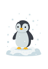 Cute Cartoon Penguin Standing on Snowdrift Illustration.