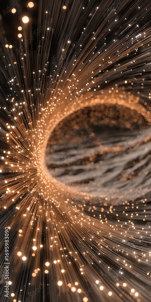 Poster a captivating journey through a golden, sparkling tunnel of light, creating a sense of wonder, magic