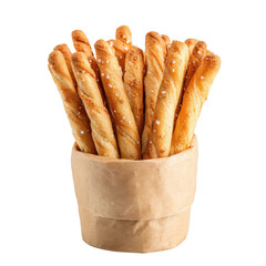  Cheese bread sticks or Butter bread sticks in paper bucket isolated on white background. Salted bread stick isolated [Transparent Background PNG]