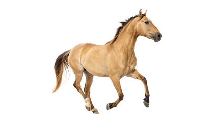 Brown horse galloping across a clear backdrop during daylight in an open field on a transparent background