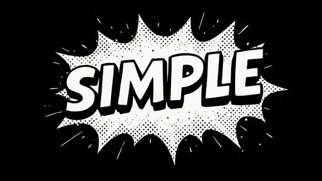 Dynamic comic book style explosion with the word SIMPLE, perfect for impactful graphic design and visual storytelling that demands attention.