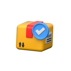 3D package with checkmark representing secure, verified delivery service.