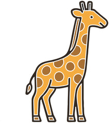 Naklejka premium Giraffe Icon – Flat black white yellow Vector Illustration of Tall Giraffe with Spotted Body and Long Neck