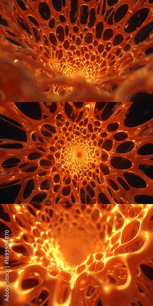 Poster a captivating closeup of an intricate, fiery tunnel with a mesmerizing pattern, evoking a sense of d