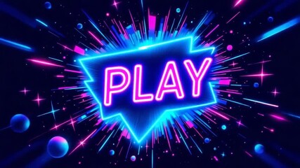 Dynamic neon "PLAY" sign bursts with vibrant energy, perfect for gaming intros, event promotions, and exciting digital experiences.