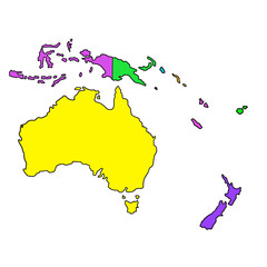 Fototapeta premium Australia / Oceania continent coloured map clip art
