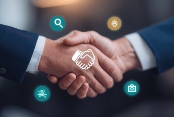 Business handshake with digital icons