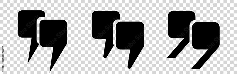 Poster a set of vector black quotes. a collection of three double square quotation marks of different shape