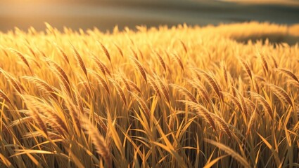 Golden Field of Wheat with Sunset Lighting