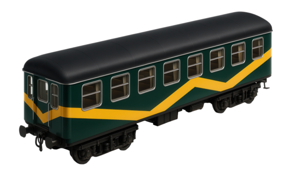 Dining carriage with a distinctive green and yellow exterior pattern