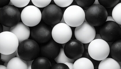 Black and white spheres arranged in a dense pattern balls