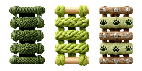 Textured Green Rope and Wood Objects for Pets in Multiple Designs