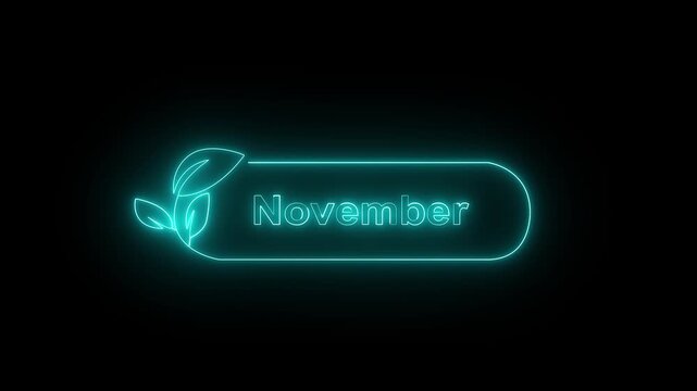Neon November text animation. November neon looping animation. November month of year. Ideal for month Calendar Icons, i Phone Themes and Digital Graphics. November month neon line text concept.