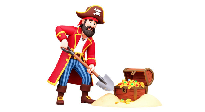 jolly rogers 3d treasure hunt a pirates animated gold dig, isolated on transparent background