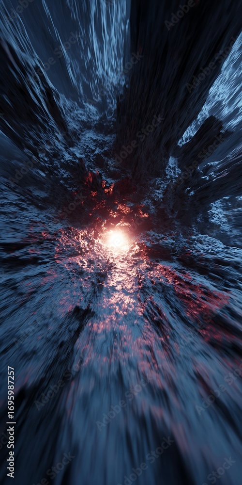Poster abstract cosmic tunnel with a bright light at the end, creating a sense of depth and mystery in a da