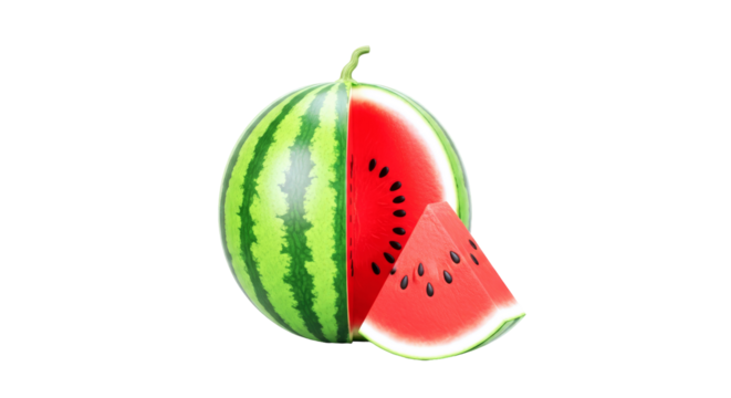 juicy watermelon 3d model sliced for summer refreshment, perfect for culinary and digital projects, isolated on transparent background