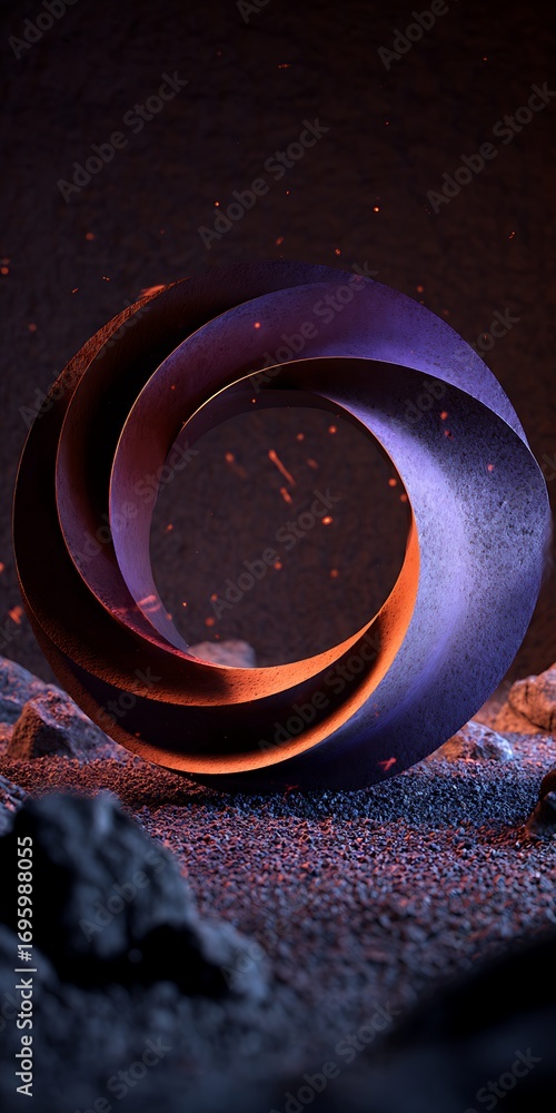Poster abstract torus on a rocky surface, creating a surreal and otherworldly scene with a sense of mystery